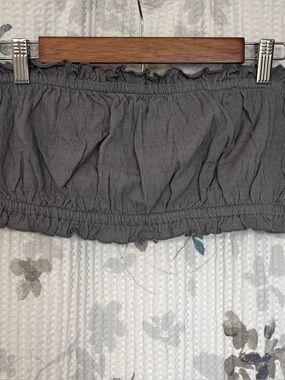 Free People Twyla Strapless Bandeau Ruffled  Light Gray Top